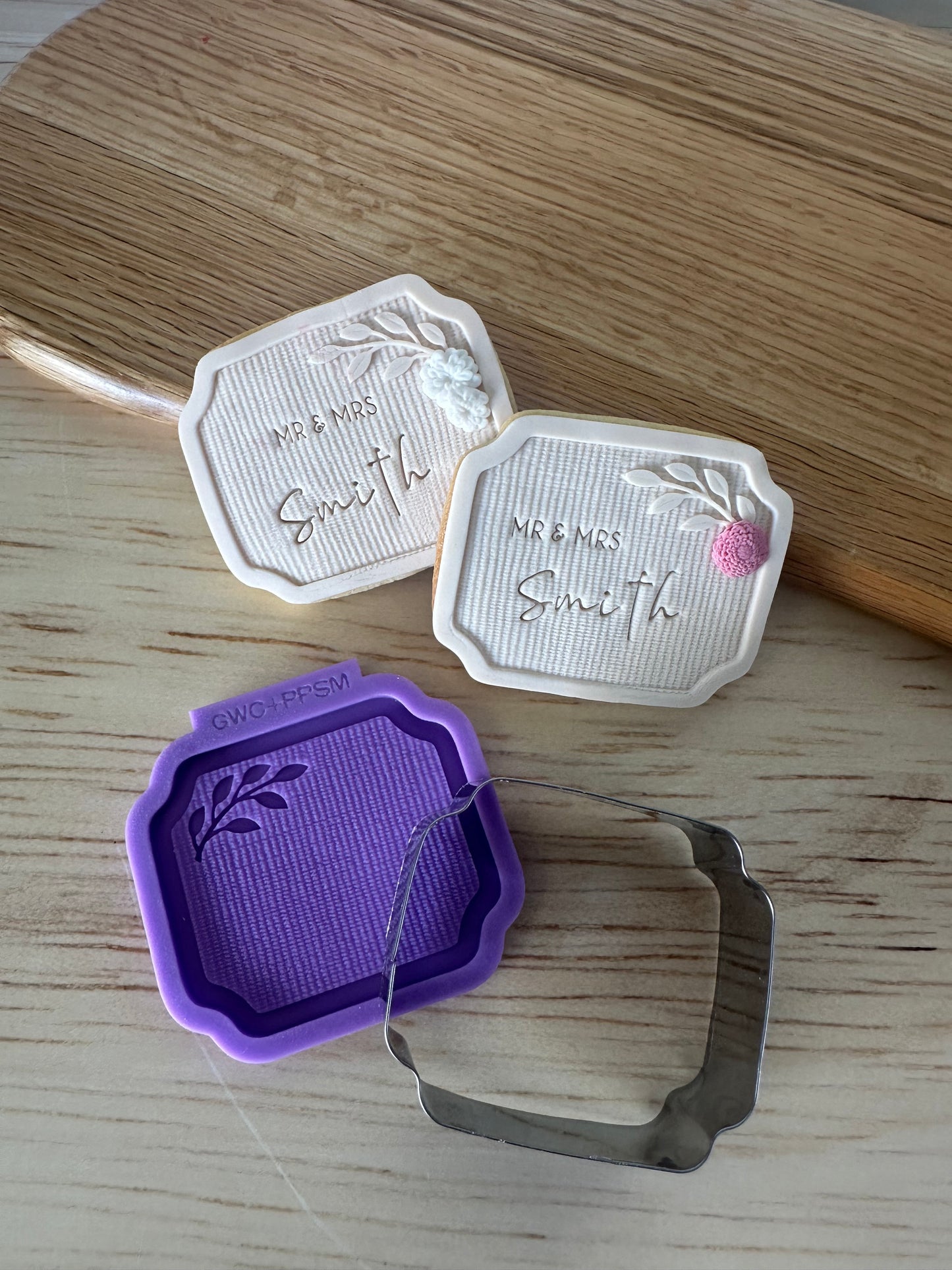 Cut, Press, Pop Silicone Mould + Stainless Cutter - Linen Plaque